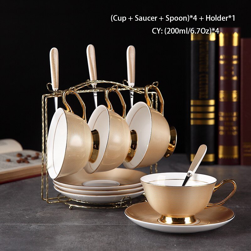 Luxury Gold Bone China Coffee Set Porcelain Tea Set Advanced Cup Ceramic Mug Pot Sugar Bowl Creamer Teapot Drinkware Coffeeware