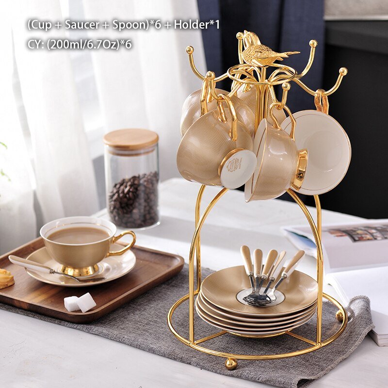 Luxury Gold Bone China Coffee Set Porcelain Tea Set Advanced Cup Ceramic Mug Pot Sugar Bowl Creamer Teapot Drinkware Coffeeware