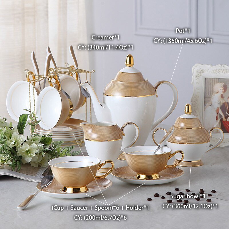 Luxury Gold Bone China Coffee Set Porcelain Tea Set Advanced Cup Ceramic Mug Pot Sugar Bowl Creamer Teapot Drinkware Coffeeware