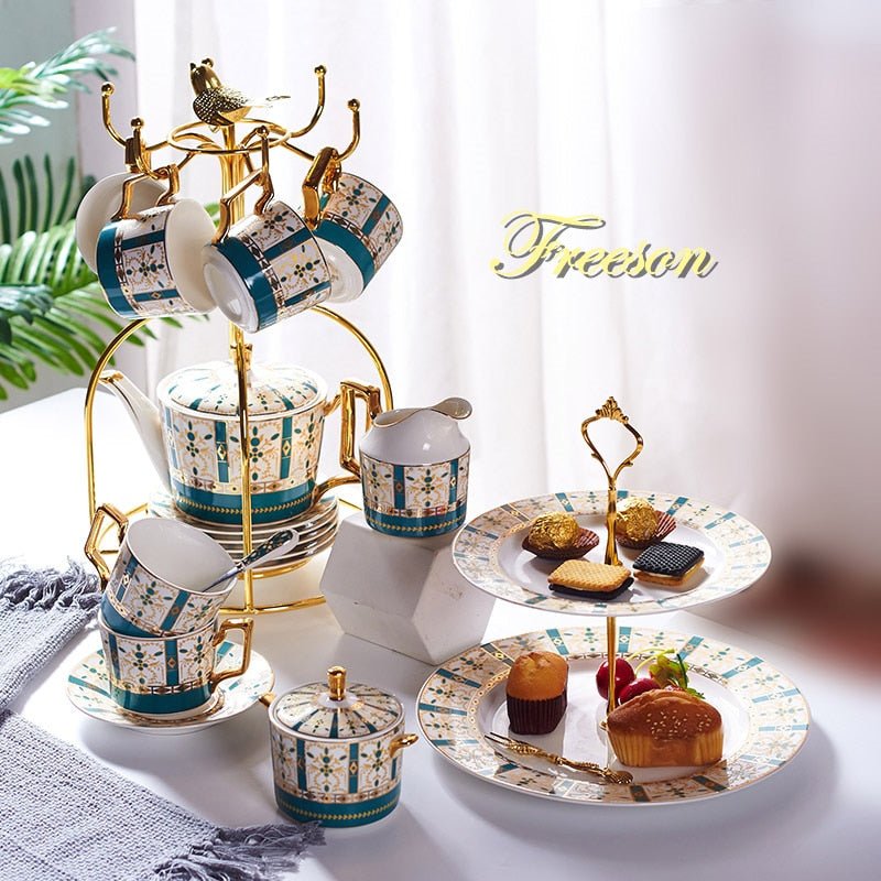 Luxury Gold Bone China Coffee Set Nordic Porcelain Tea Set Pot Cup Ceramic Mug Sugar Bowl Creamer Teapot Milk Jug Coffeeware