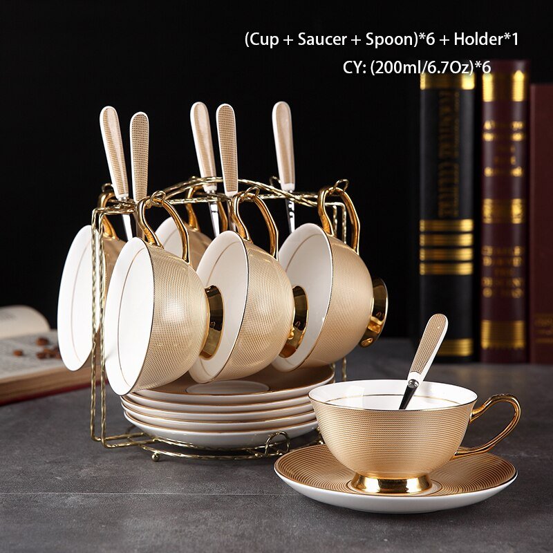 Luxury Gold Bone China Coffee Set Porcelain Tea Set Advanced Cup Ceramic Mug Pot Sugar Bowl Creamer Teapot Drinkware Coffeeware