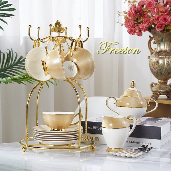 Luxury Gold Bone China Coffee Set Porcelain Tea Set Advanced Cup Ceramic Mug Pot Sugar Bowl Creamer Teapot Drinkware Coffeeware