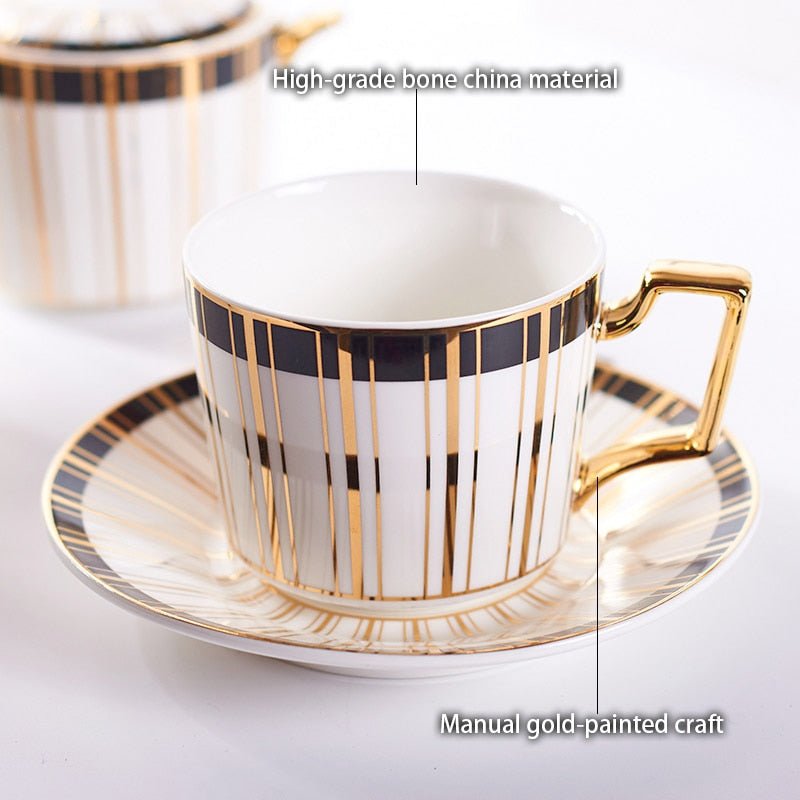 Gold Inlay Bone China Coffee Set Luxury Porcelain Tea Set Advanced Pot Cup Ceramic Mug Sugar Bowl Creamer Teapot Party Drinkware